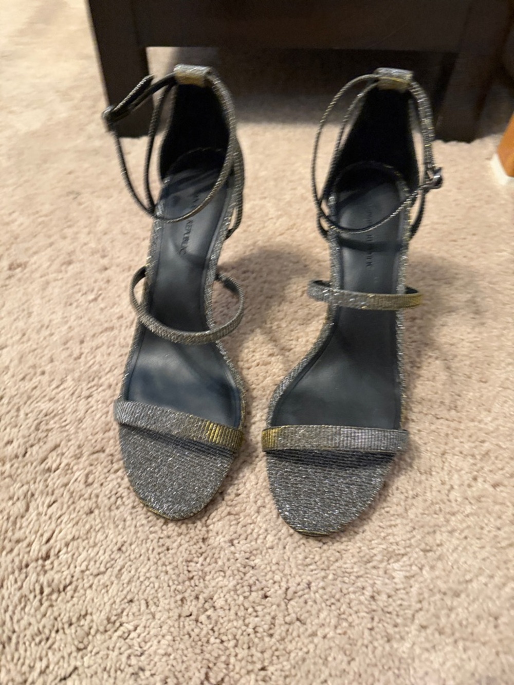 Banana Republic Glitter Ankle-Strap Heels in Metallic Black